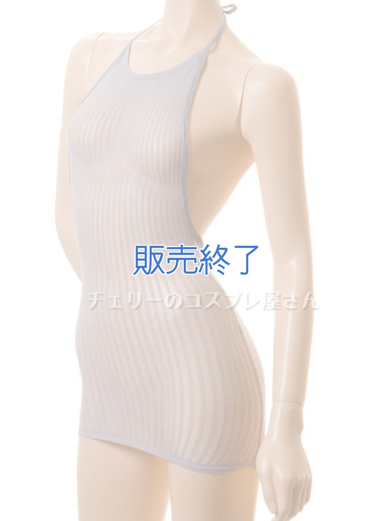 ボディフィット ストライプシースルーストレッチ バックレスドレス・グレー8