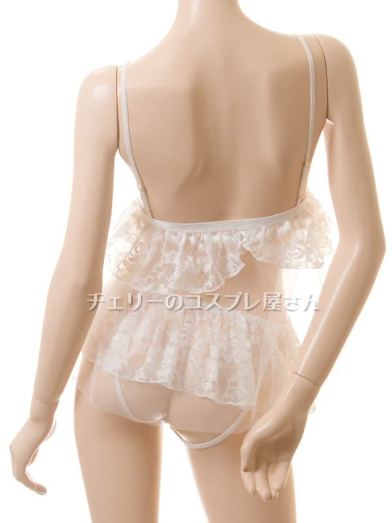 かわいいのにびっくり！フロントホックブラ＆オープンヒップ スカートショーツ・白13