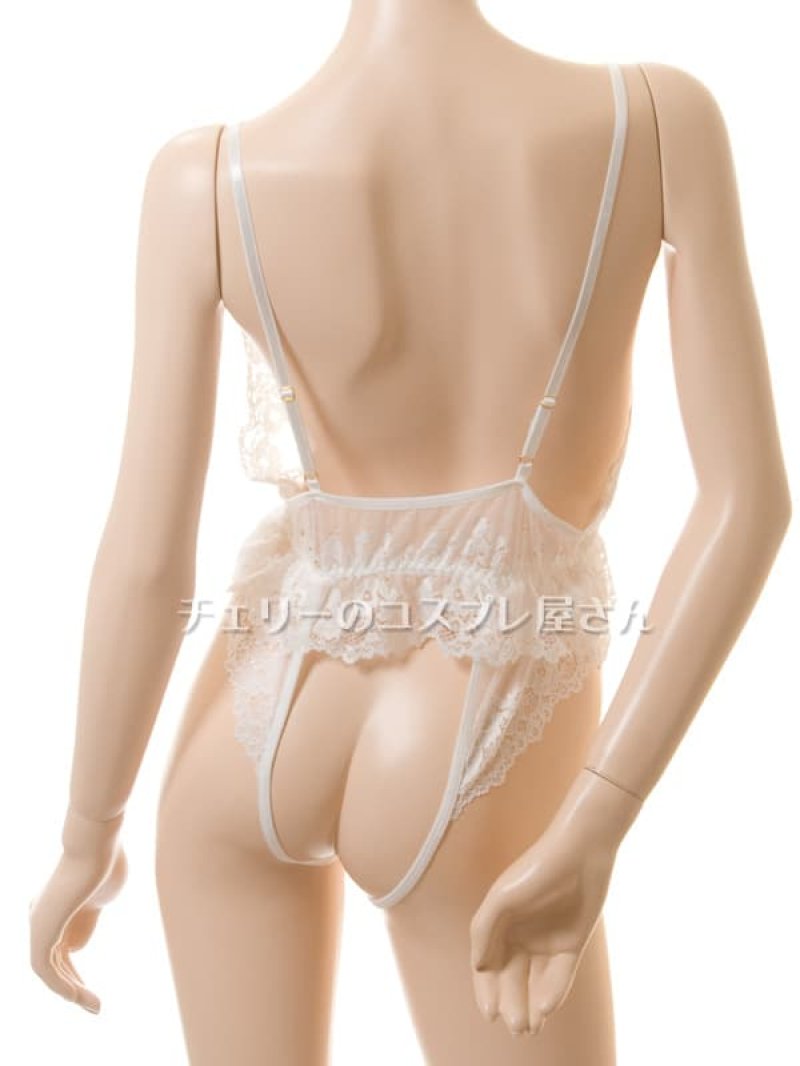 フリルレースのワイドオープンクロッチ テディ・白14