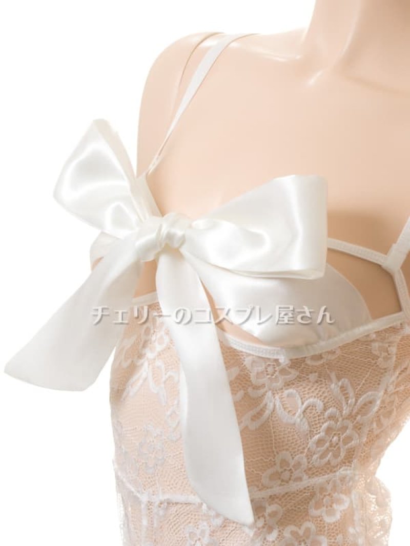 総レース リボンのオープンバスト オープンクロッチ テディ・白9
