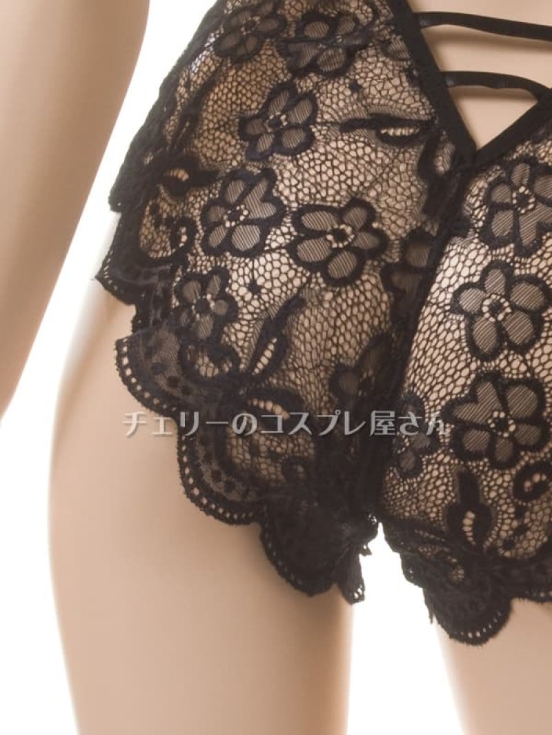 総レースのオープンクロッチ テディ・黒16