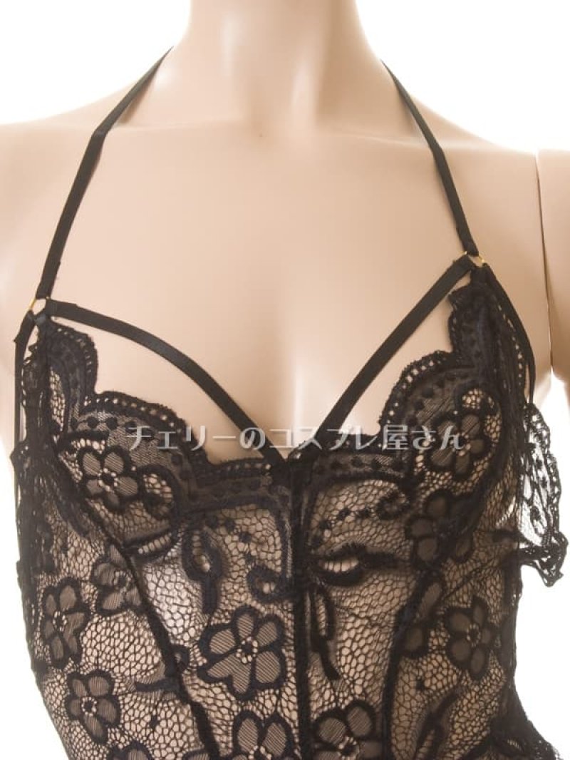 総レースのオープンクロッチ テディ・黒6