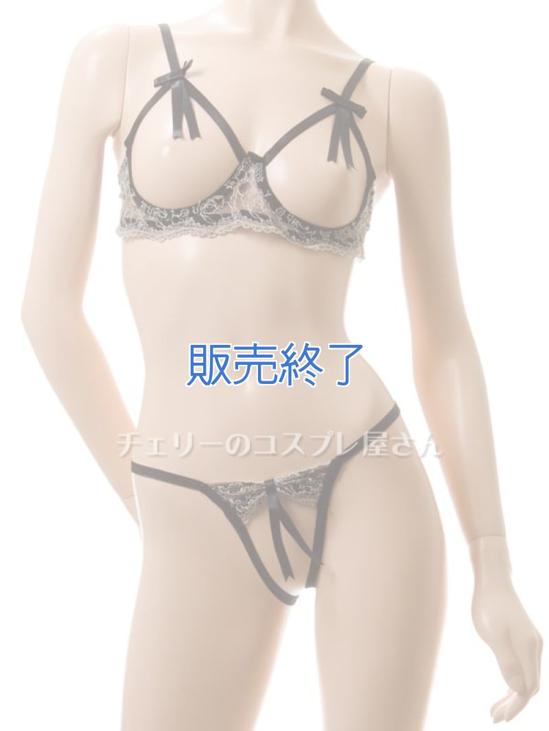 魅せるブラセット！ワイヤー入り オープンバストブラ＆フルオープンクロッチショーツ5