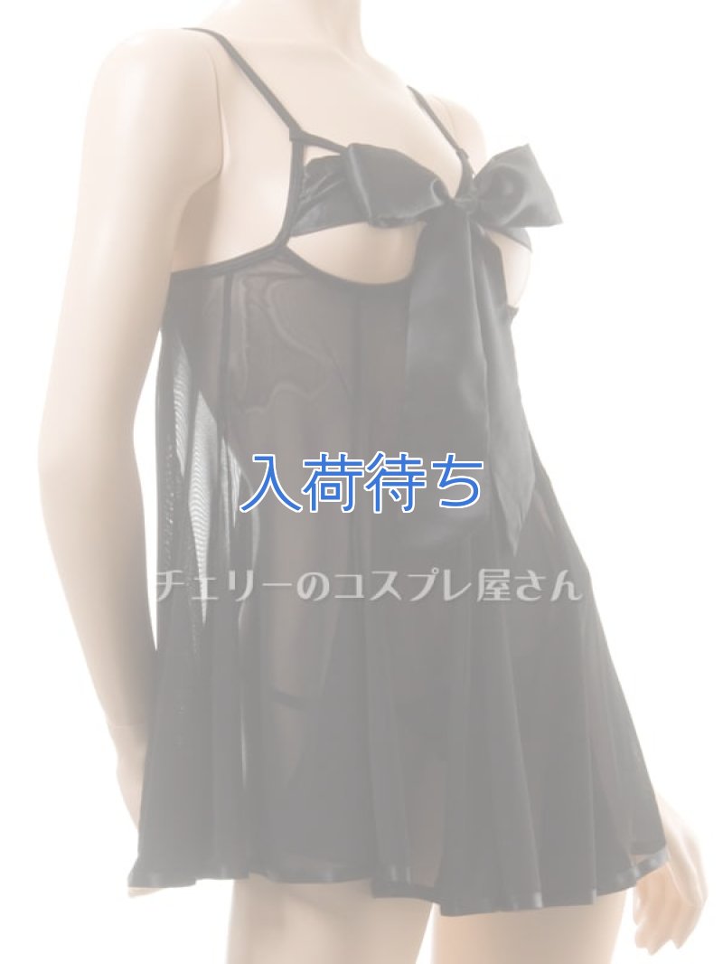 リボンのオープンバスト ベビードール・黒13