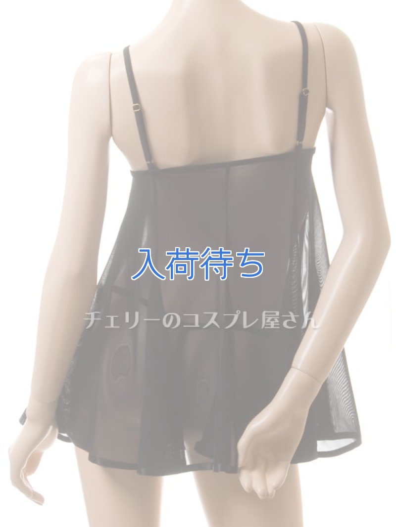 リボンのオープンバスト ベビードール・黒17