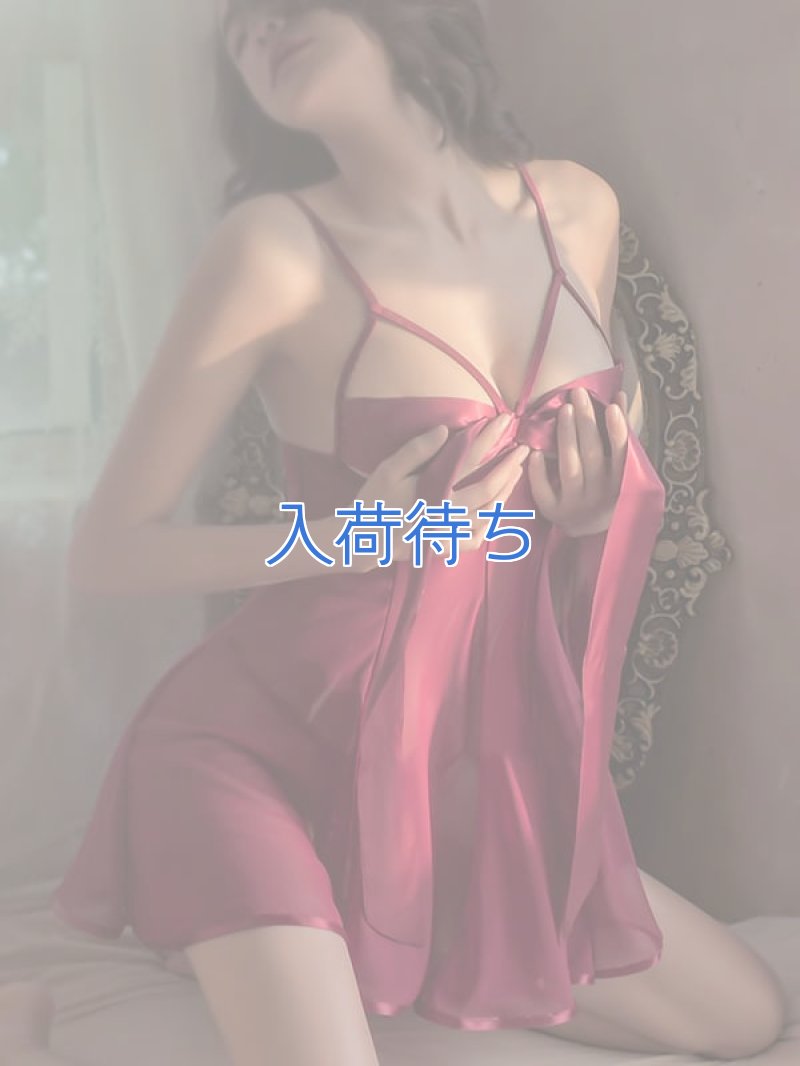 リボンのオープンバスト ベビードール・ワインレッド2