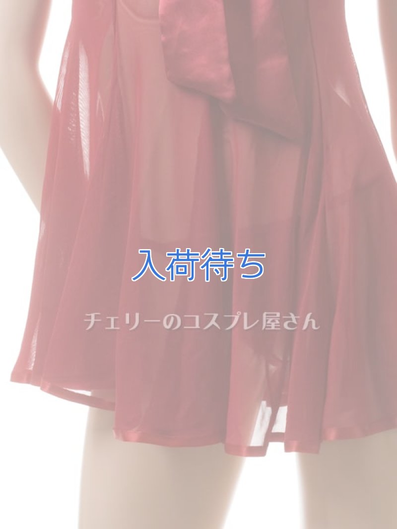 リボンのオープンバスト ベビードール・ワインレッド8