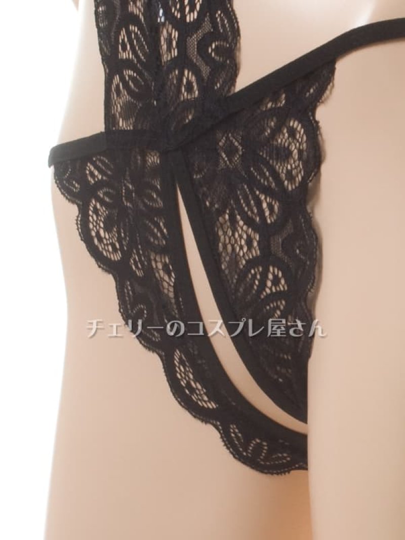 上も下も見えちゃう!総レースのオープンバスト&オープンクロッチ テディ・黒10