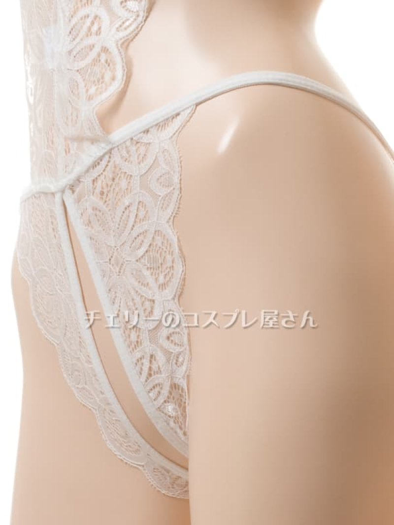 上も下も見えちゃう!総レースのオープンバスト&オープンクロッチ テディ・白9