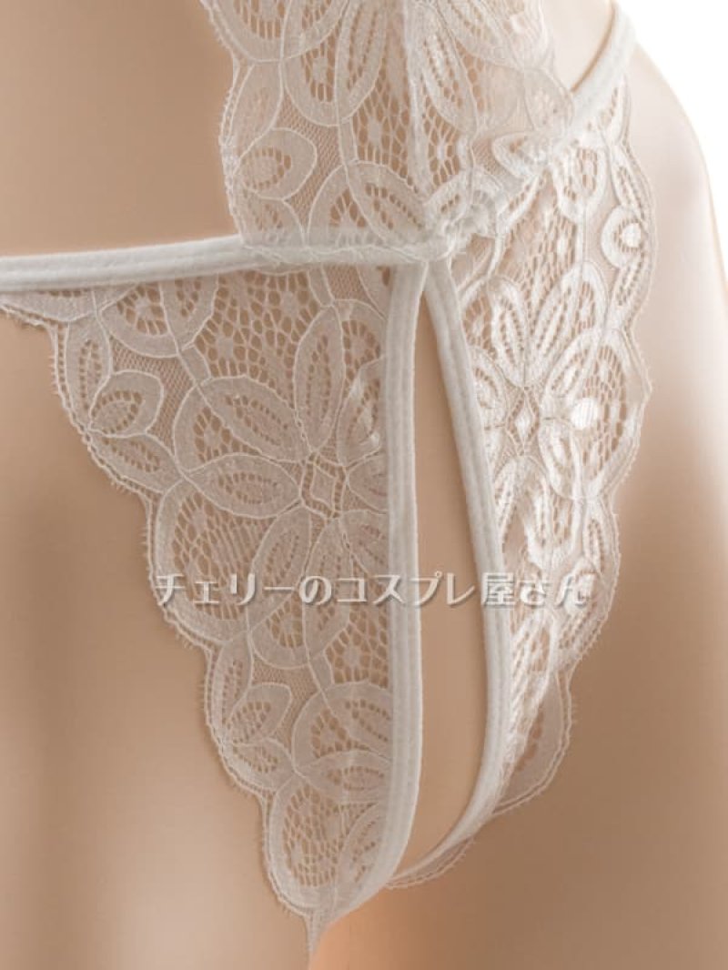 上も下も見えちゃう!総レースのオープンバスト&オープンクロッチ テディ・白12