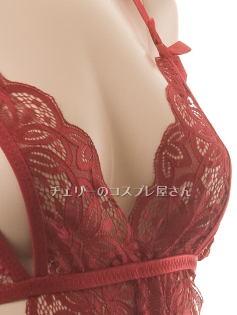 上も下も見えちゃう！総レースのオープンバスト＆オープンクロッチ テディ・ワインレッド11