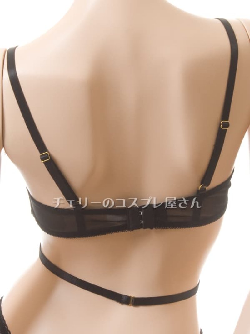 ヒップ編み上げ ワイヤー入り オープンブラ&オープンクロッチ ガーターテディ・黒14