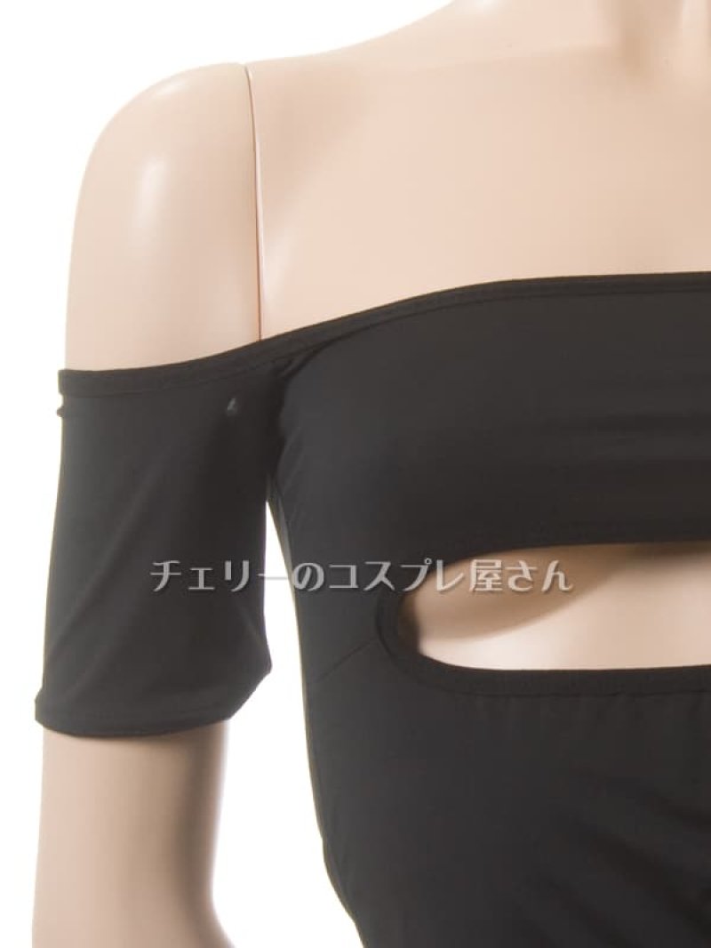 ほぼ見えちゃう！オープンバストのオフショルダーワンピース・黒5