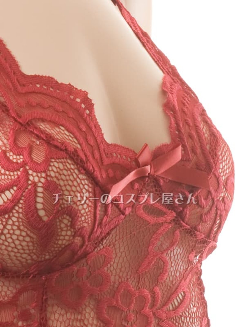 総レースのワイドオープンクロッチ テディ・ワインレッド12