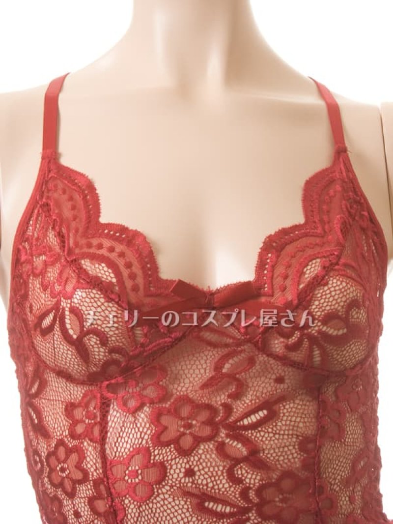 総レースのワイドオープンクロッチ テディ・ワインレッド6