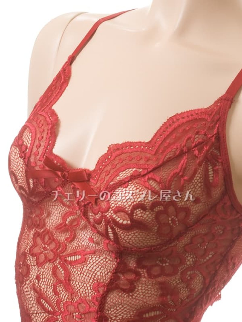 総レースのワイドオープンクロッチ テディ・ワインレッド9