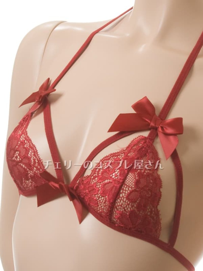 ホルターネックブラ＆サイド結びオープンクロッチ ハーフバックショーツ・ワインレッド9