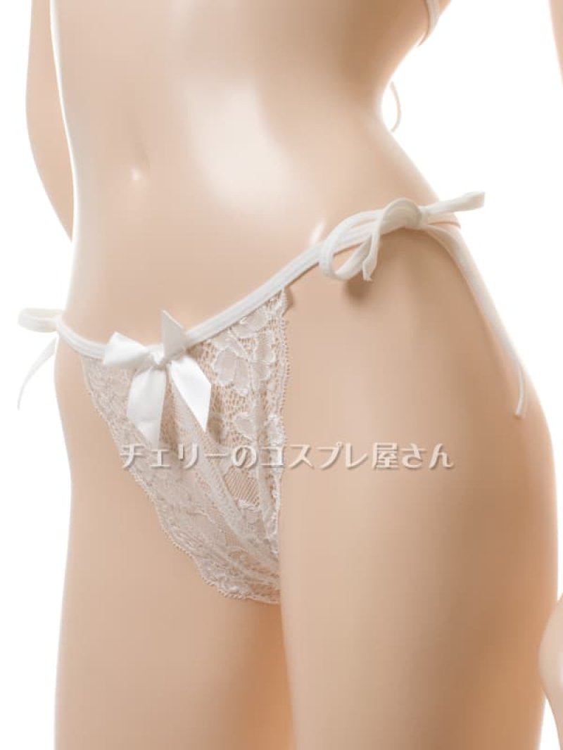 ホルターネックブラ＆サイド結びオープンクロッチ ハーフバックショーツ・白9