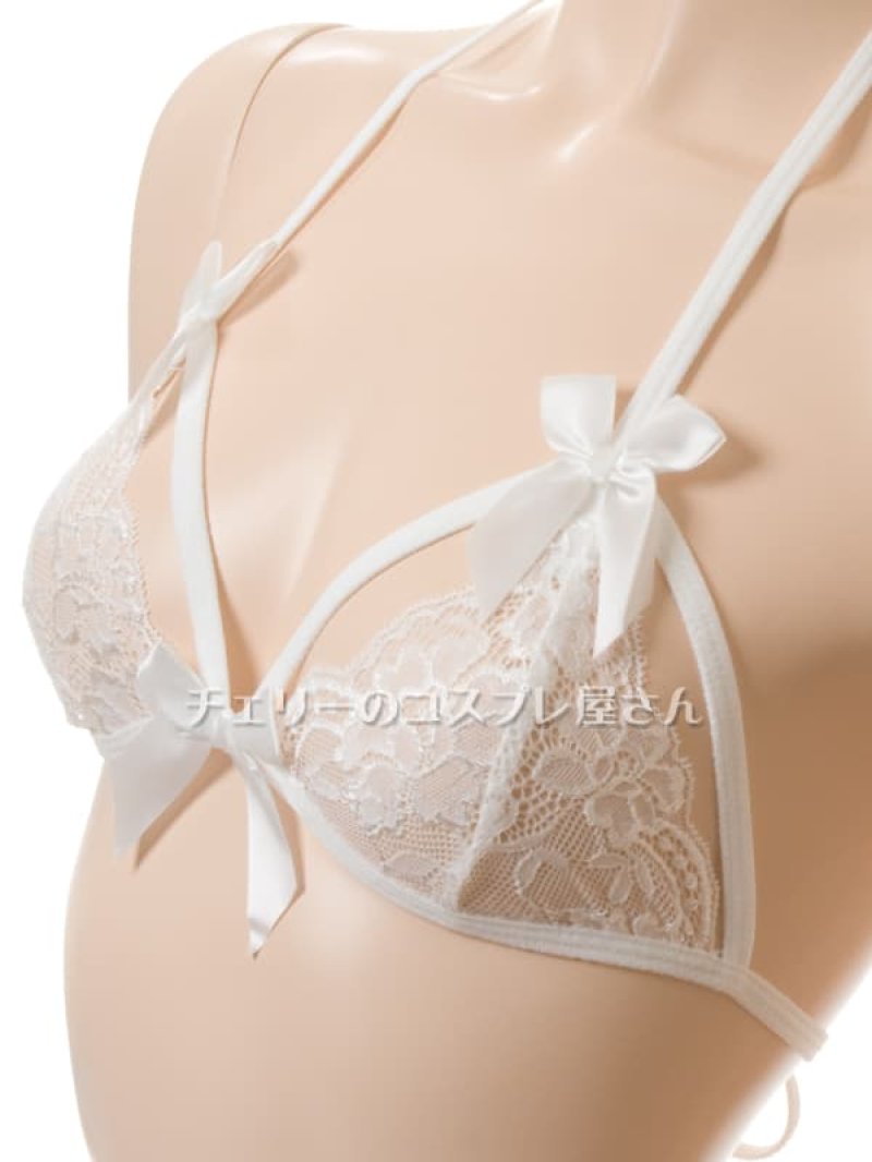 ホルターネックブラ＆サイド結びオープンクロッチ ハーフバックショーツ・白8