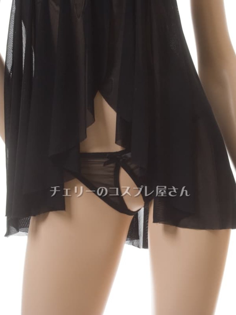 前開きフロントホック オープンバスト ベビードール・黒7