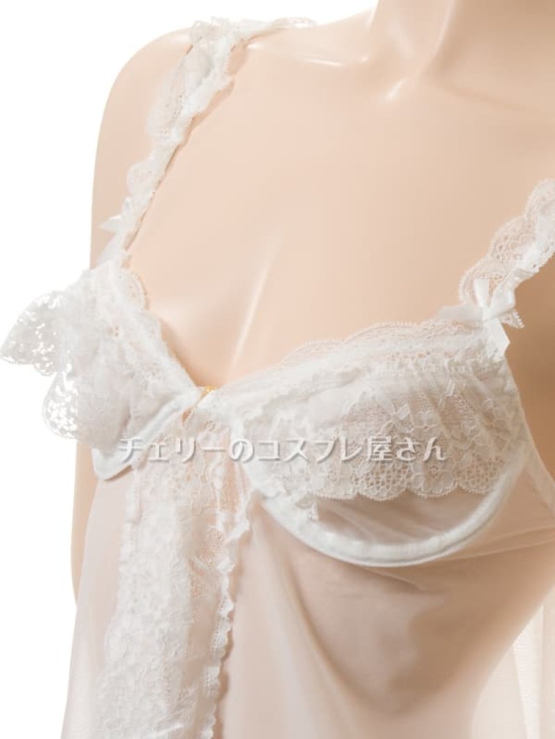 前開きフロントホック ワイヤー入りブラ ベビードール・白9