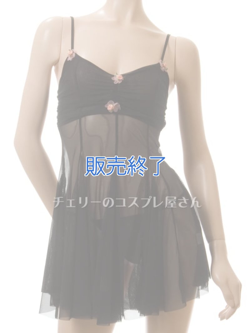 お花の可愛いフレアスカート ベビードール・黒5