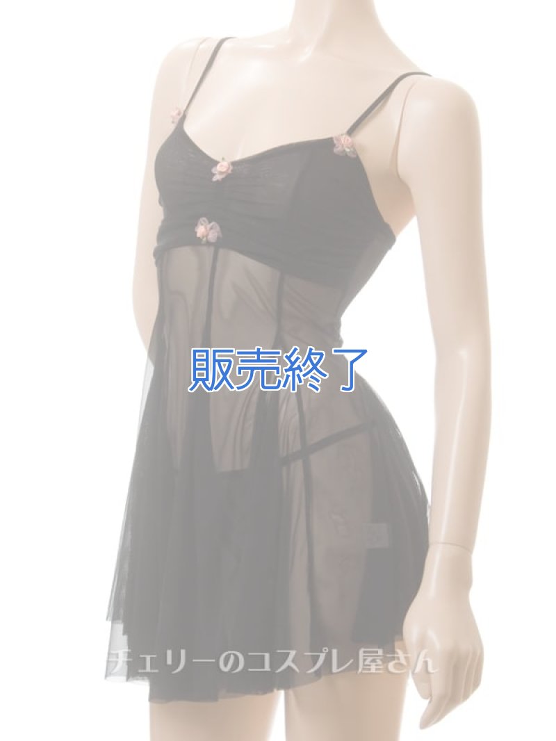 お花の可愛いフレアスカート ベビードール・黒8