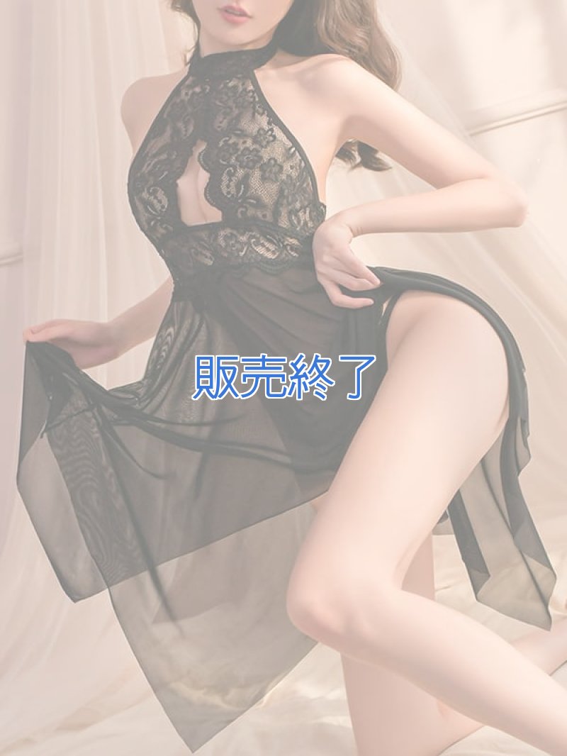 胸元のレースがエレガントなホルターネック ベビードール・黒2