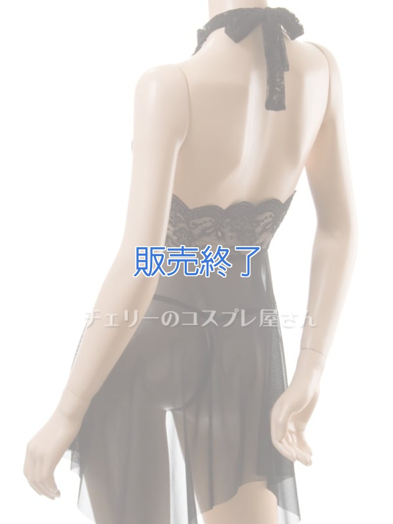 胸元のレースがエレガントなホルターネック ベビードール・黒18