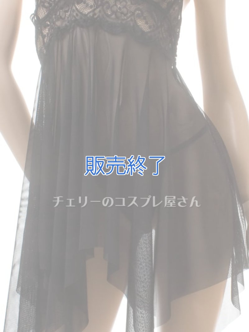 胸元のレースがエレガントなホルターネック ベビードール・黒8