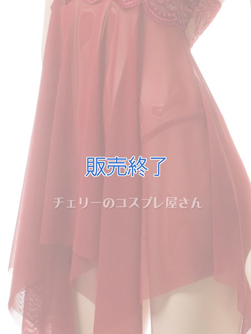 胸元のレースがエレガントなホルターネック ベビードール・ワインレッド9