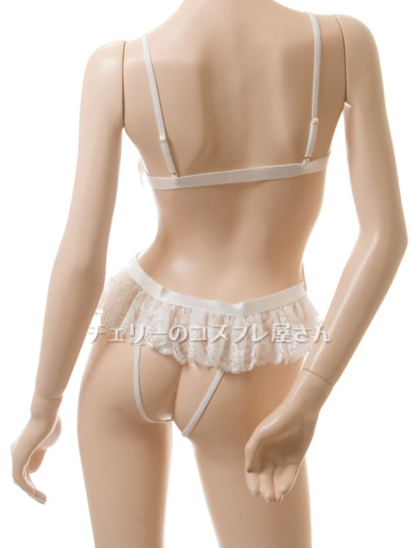 上も下も見えちゃう!ワイヤー入 オープンバスト&オープンクロッチ 編み上げテディ・白14