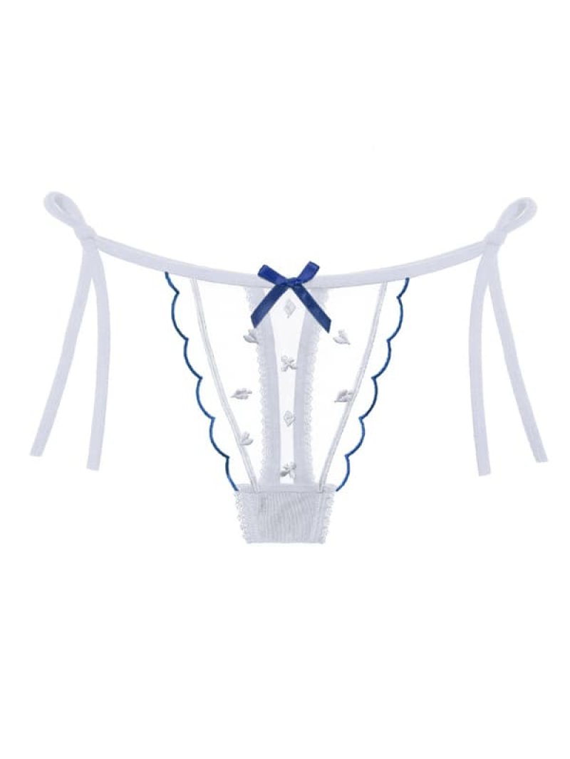 サイド結びのキュートなシースルーTバックショーツ・白4