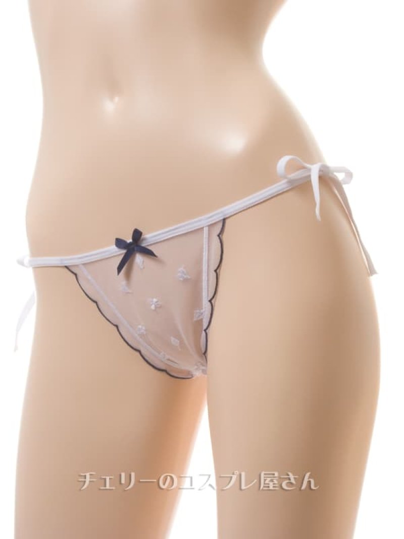 サイド結びのキュートなシースルーTバックショーツ・白6