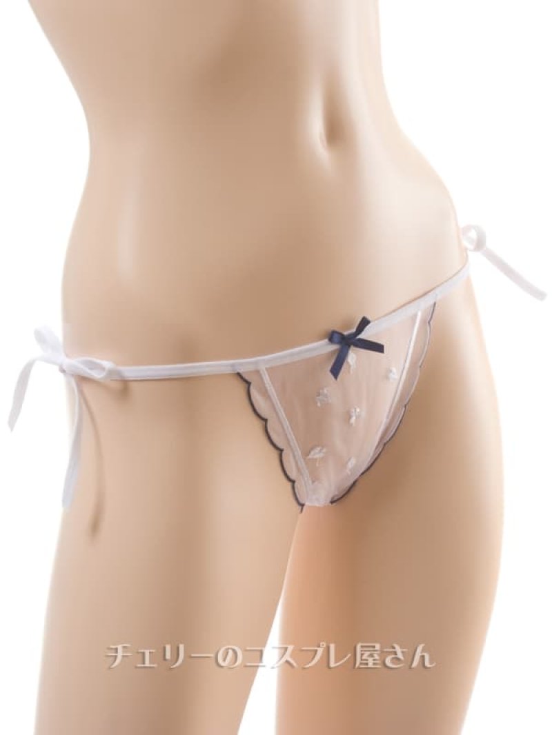 サイド結びのキュートなシースルーTバックショーツ・白7