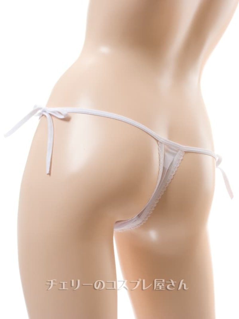 サイド結びのキュートなシースルーTバックショーツ・白8