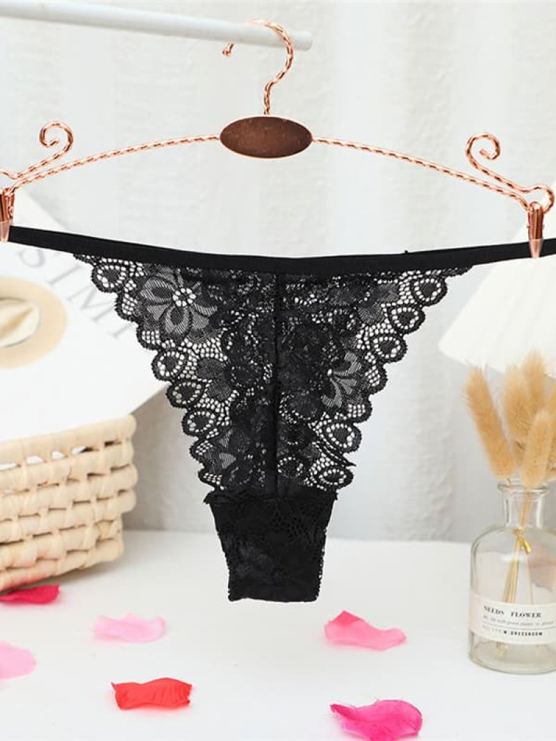 総レースのＴバックショーツ・黒5