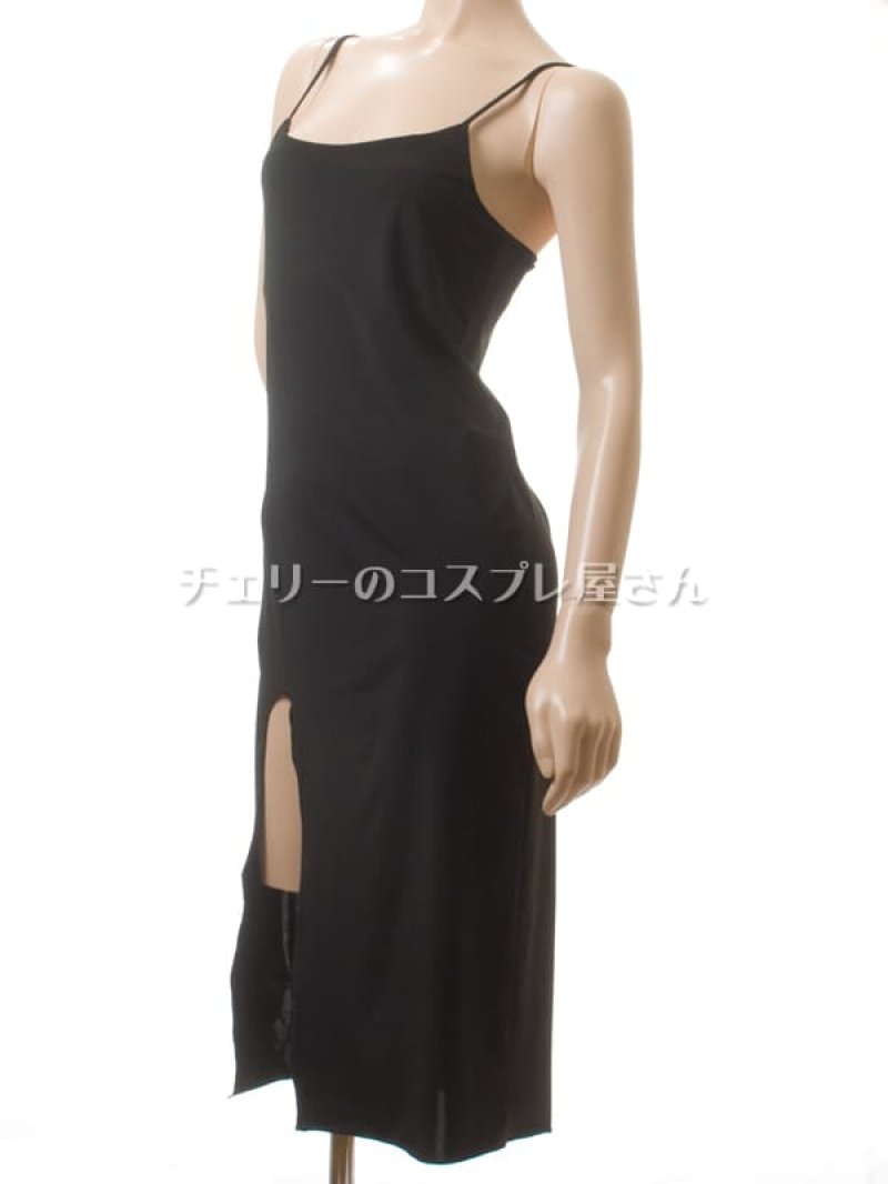 サイドスリットのエレガントなロングドレス・黒7