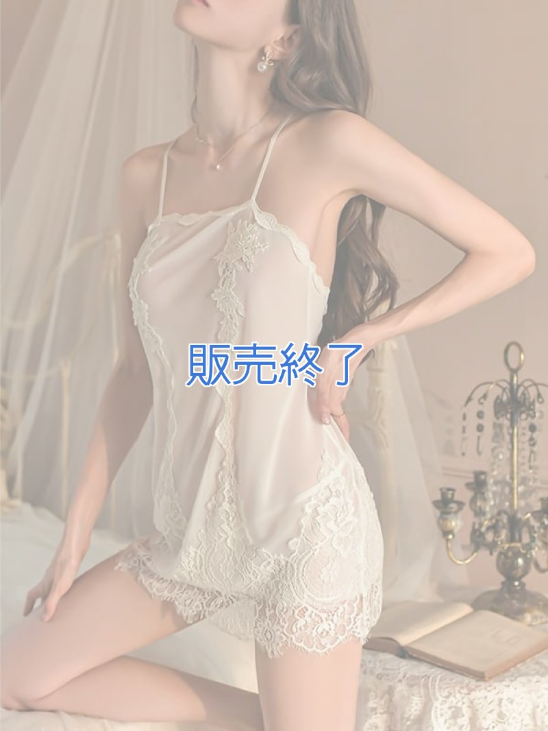 エレガントなレース編みのベビードール・白3