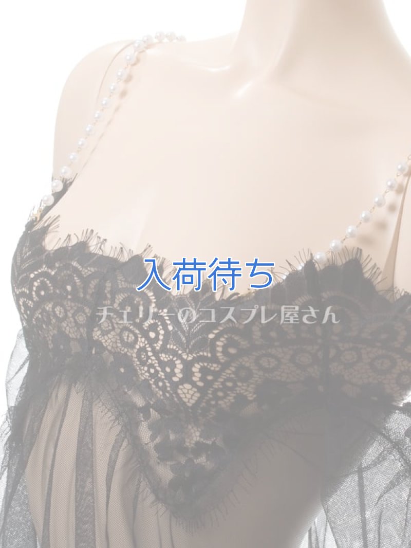 パールのオフショルダー シースルー ネグリジェ・黒10