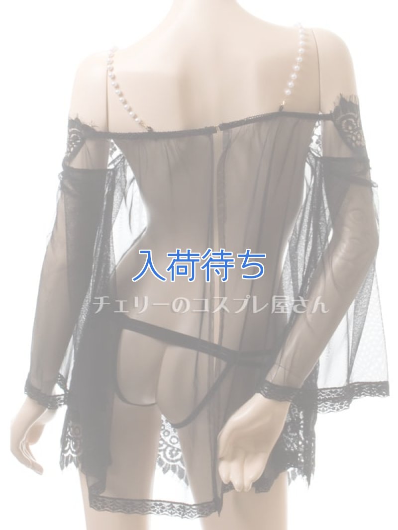 パールのオフショルダー シースルー ネグリジェ・黒13