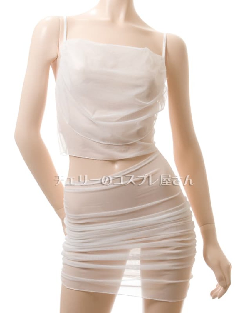 シースルーのショートキャミソール&チューブスカートセット・白7