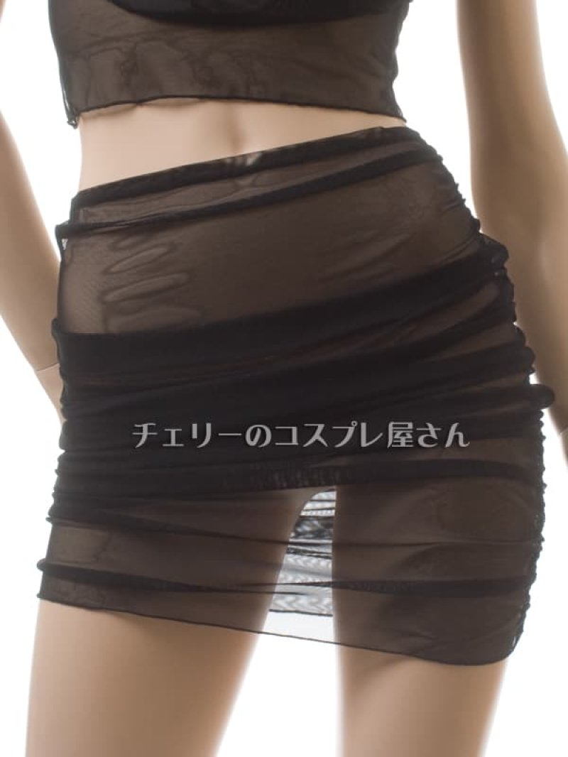 シースルーのショートキャミソール&チューブスカートセット・黒8