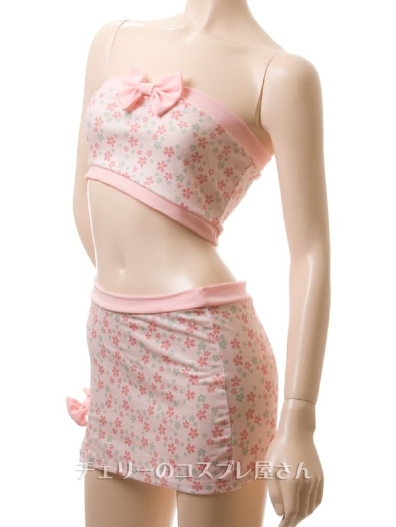 花柄のチューブブラ＆チューブショートスカートのルームウェア10