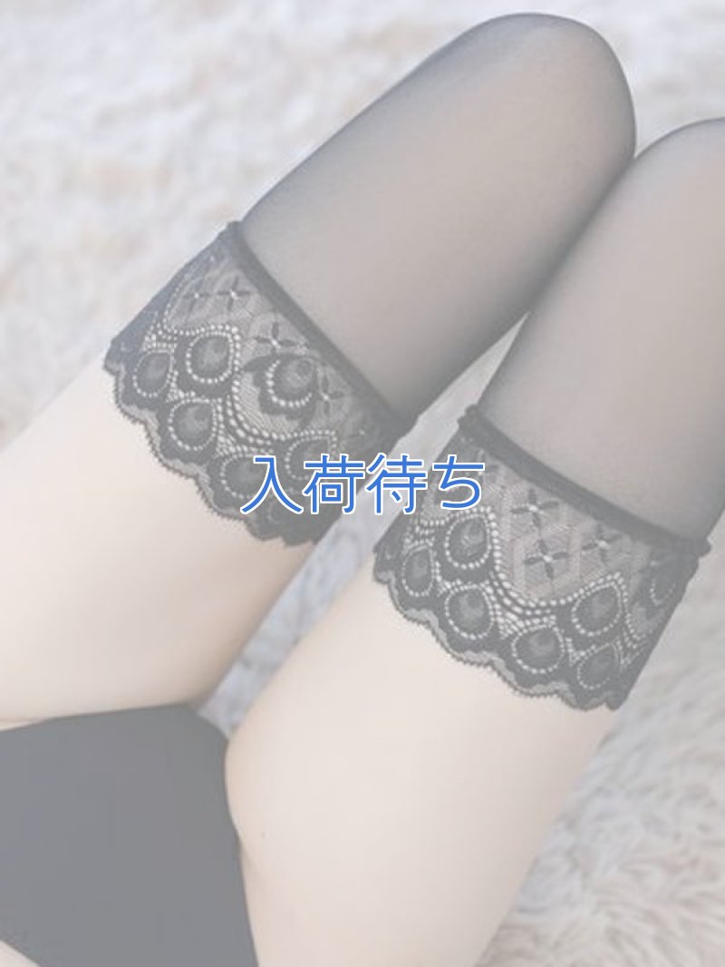 薄手 滑り止めシリコン付ピーコックレーストップ ストッキング・黒4