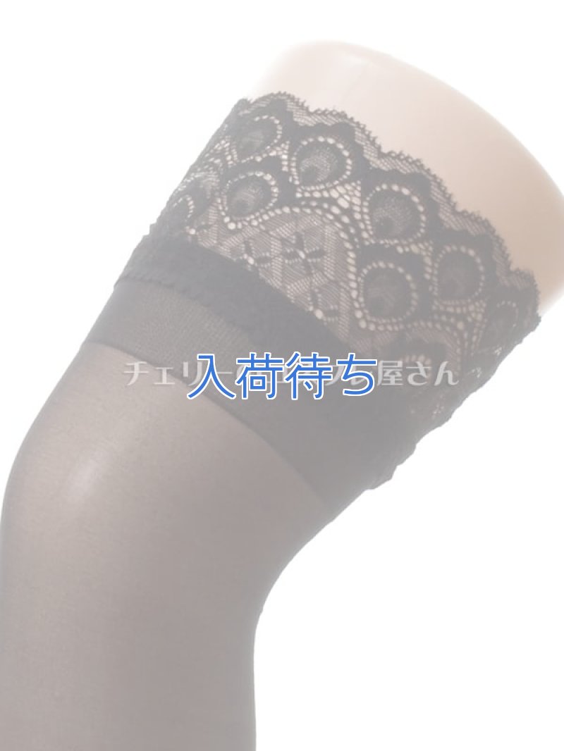 薄手 滑り止めシリコン付ピーコックレーストップ ストッキング・黒6