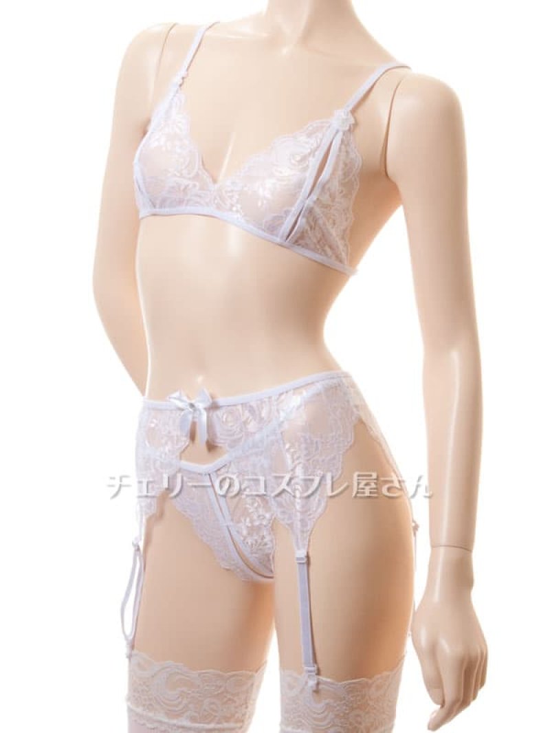 オープンガーターランジェリー４点セット・白8