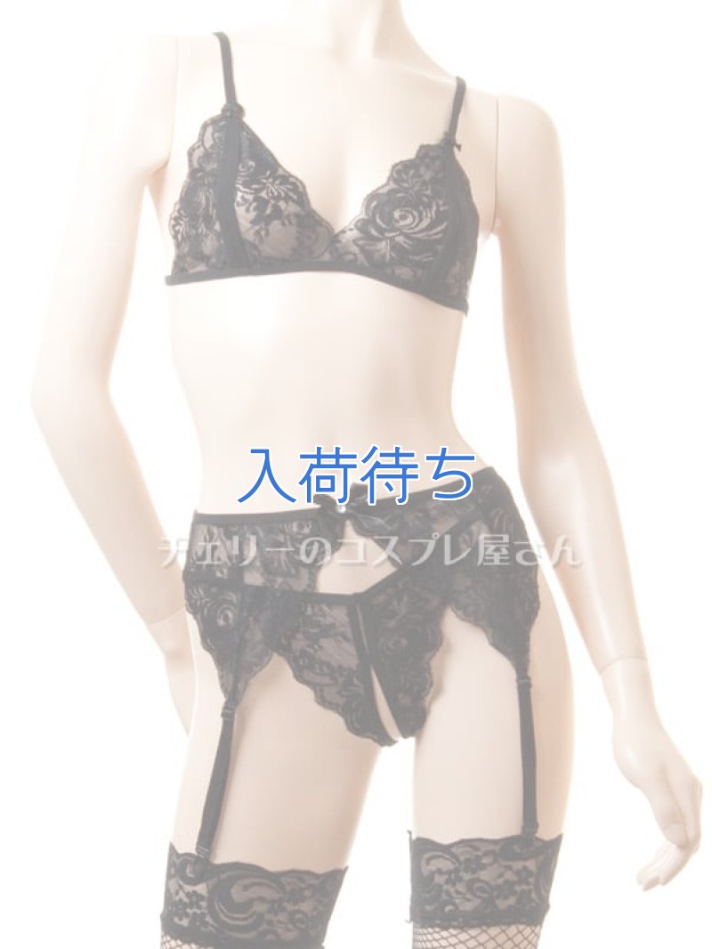 オープンガーターランジェリー4点セット・黒4