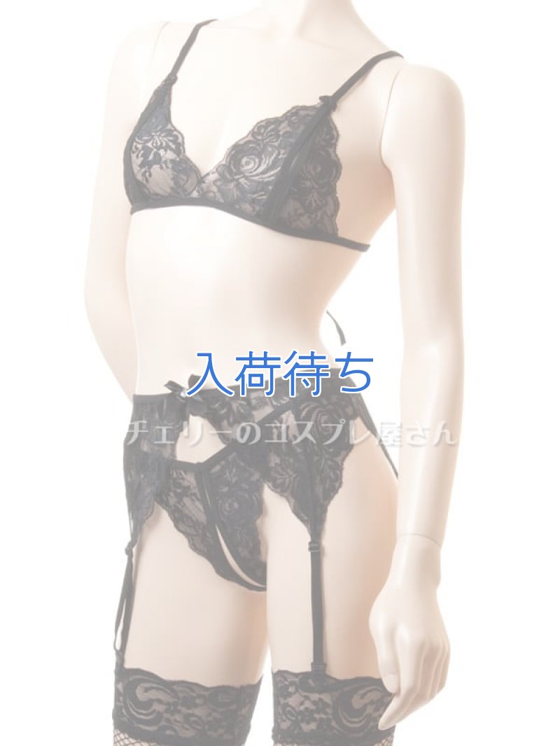 オープンガーターランジェリー4点セット・黒7