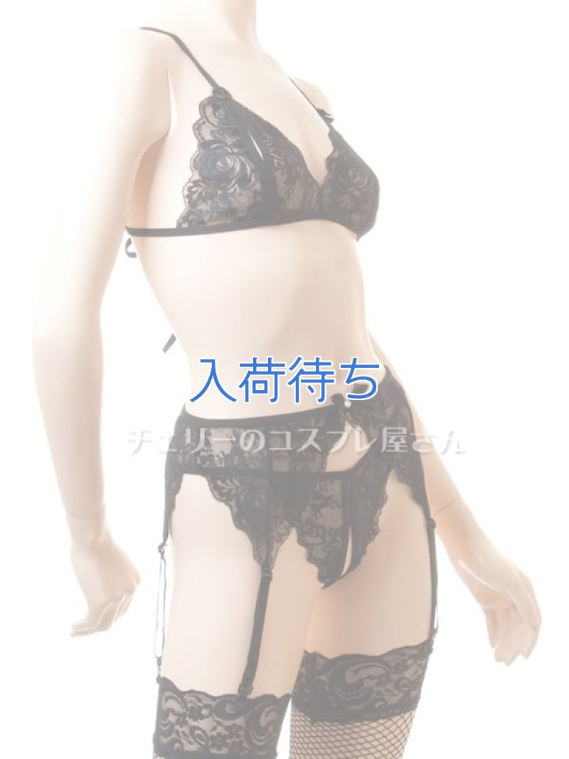 オープンガーターランジェリー4点セット・黒9